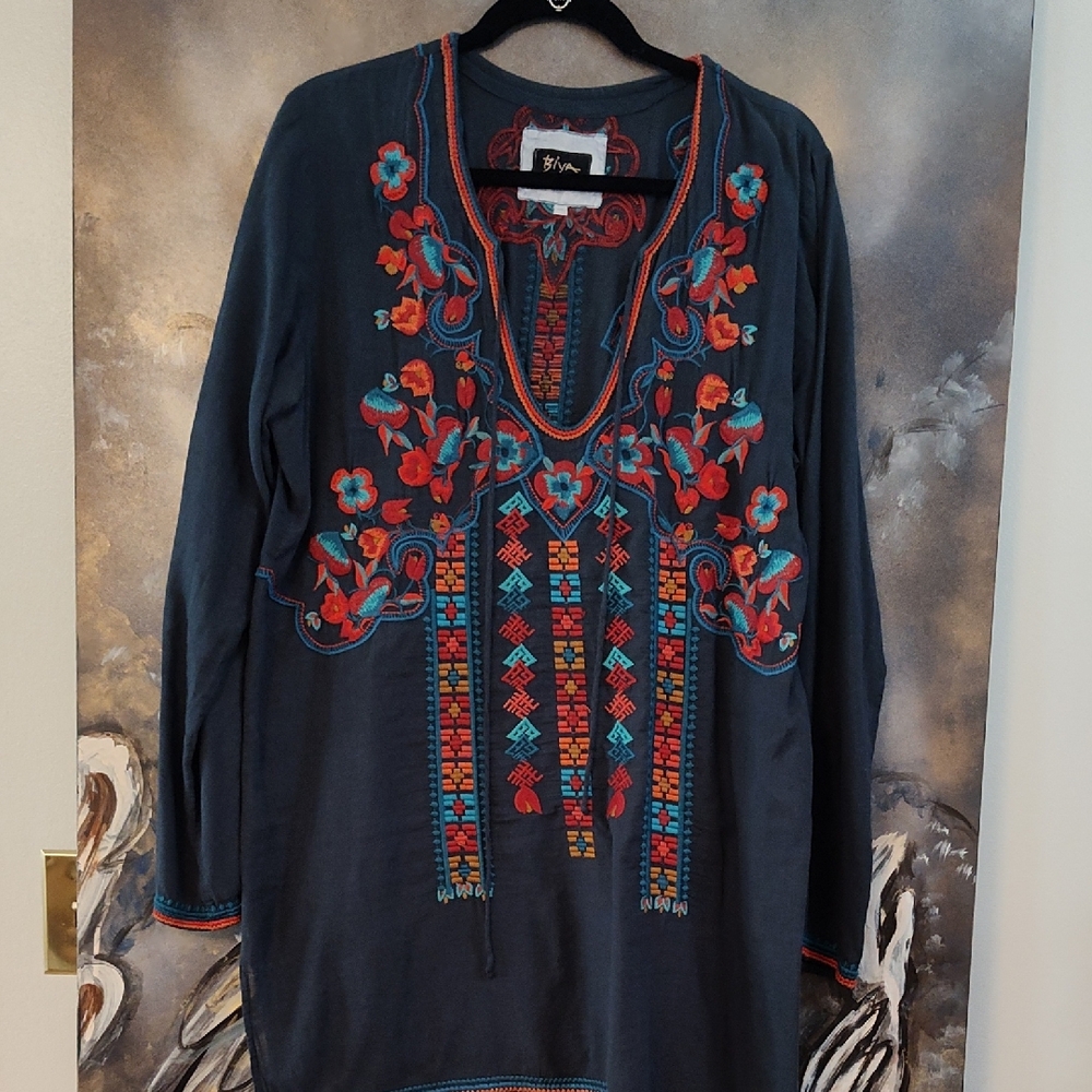 Embroidered Navy Blue Women's Top